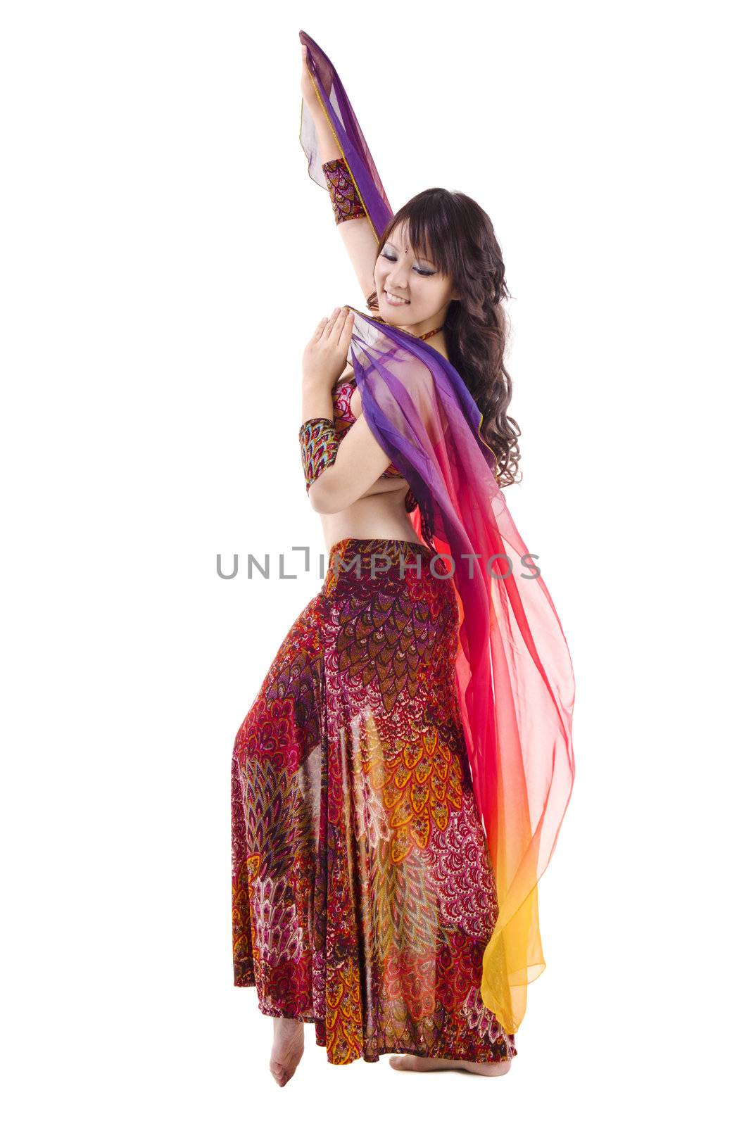 Beautiful Belly dancer on white background