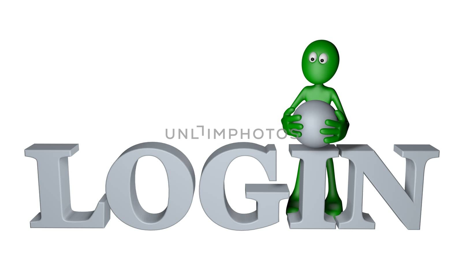 green guy and the word login - 3d illustration