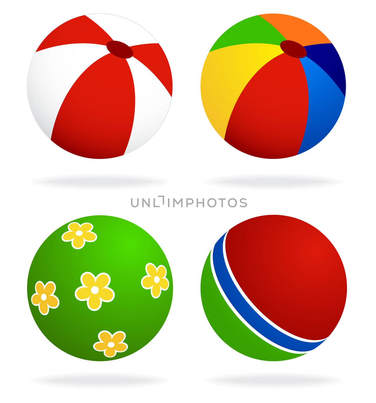 set of beach balls isolated on white background