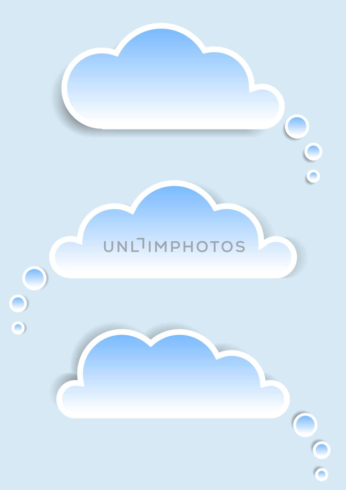 set of isolated clouds on a blue background