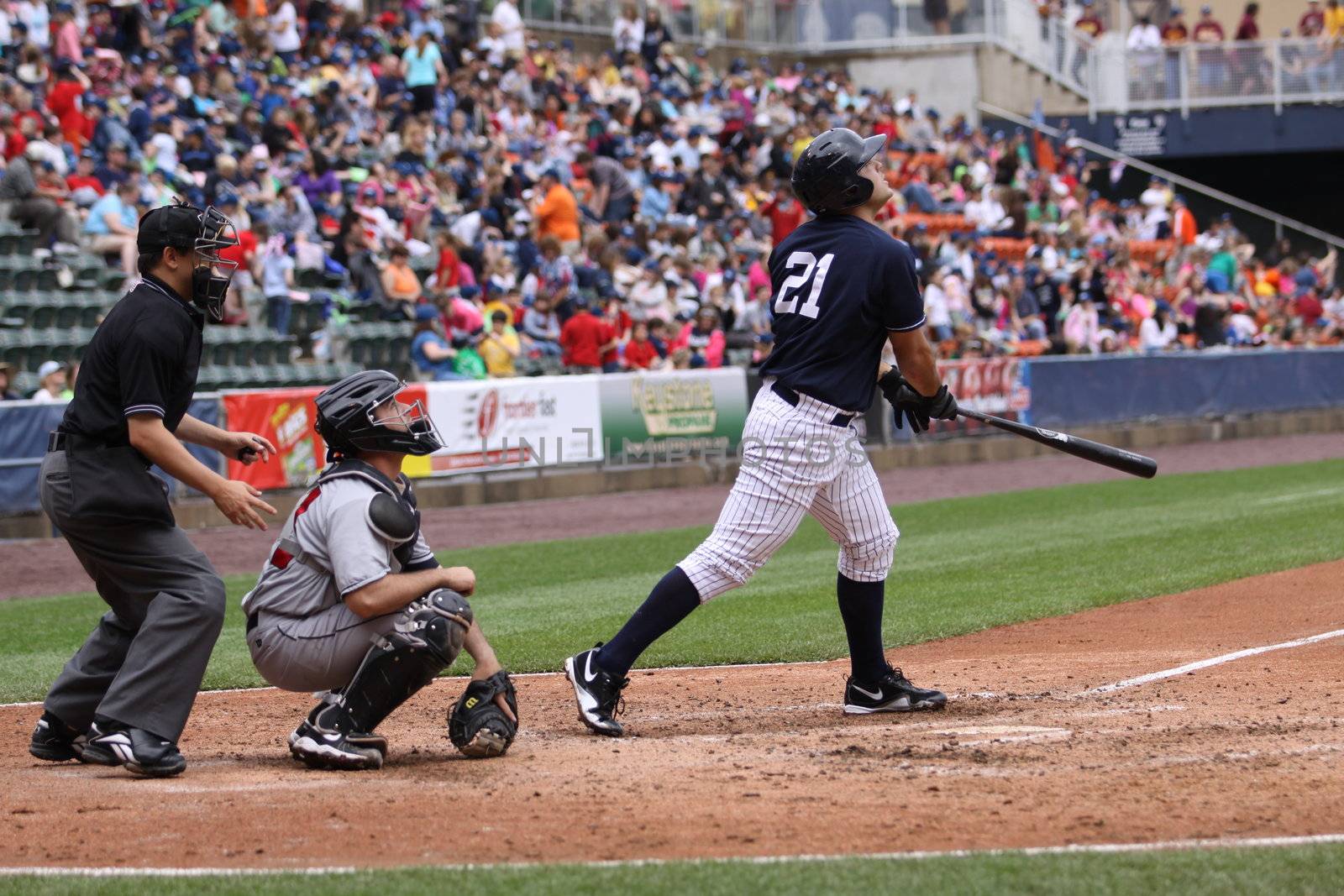 SCRANTON, PA - MAY 24: Scranton Wilkes Barre Yankees batter Jesus Montero watches his hit in a game against the Indianapolis Indians at PNC Field on May 24, 2011 in Scranton, PA.