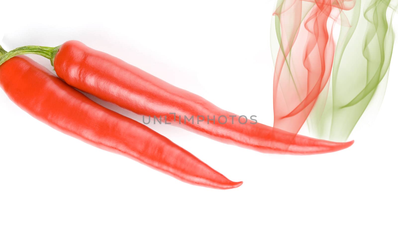red hot chili peppers with smoke isolated on white