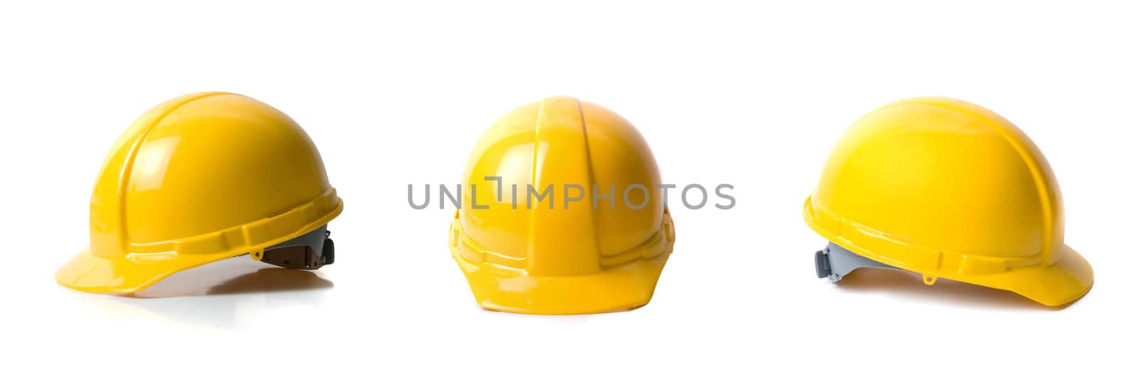 Yellow helmets set isolated on white background