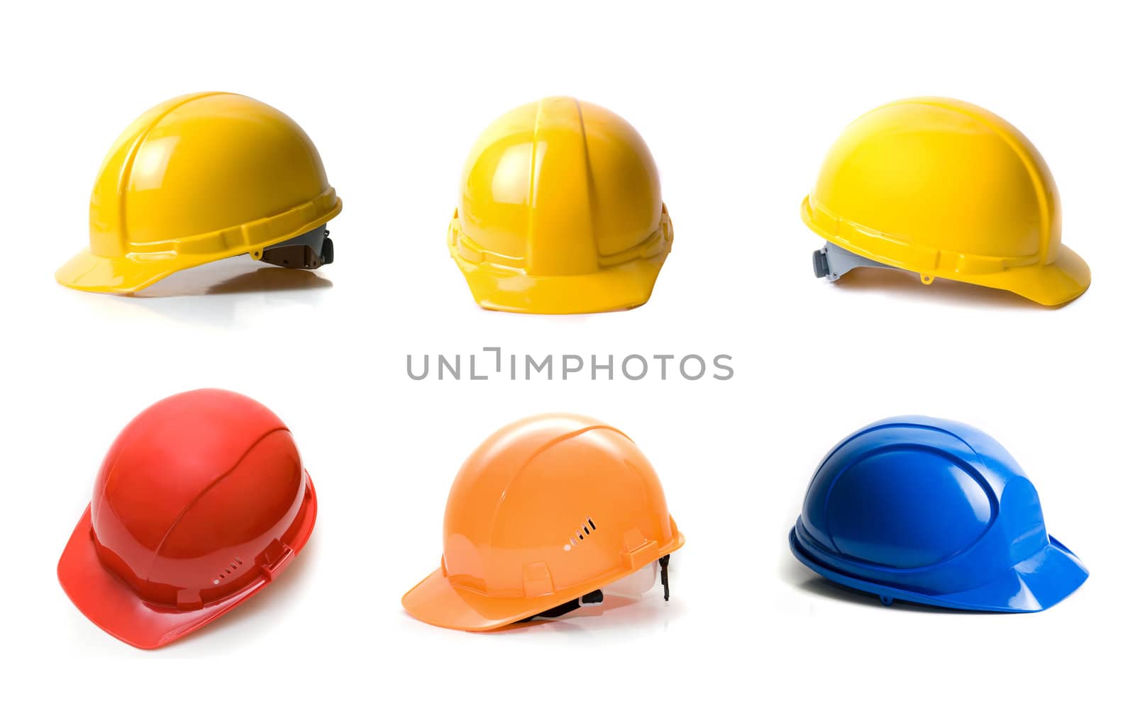 Different color helmets set isolated on white background