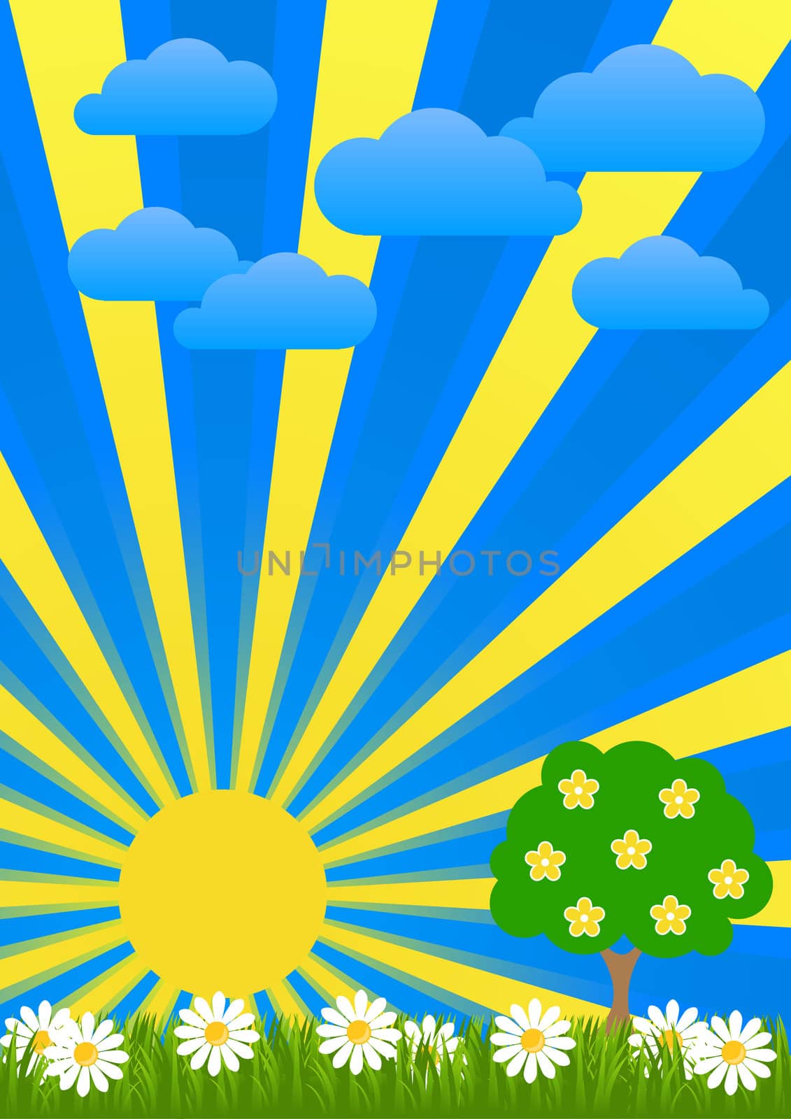 Dawn Flower Fields flooded with sunlight vector illustration