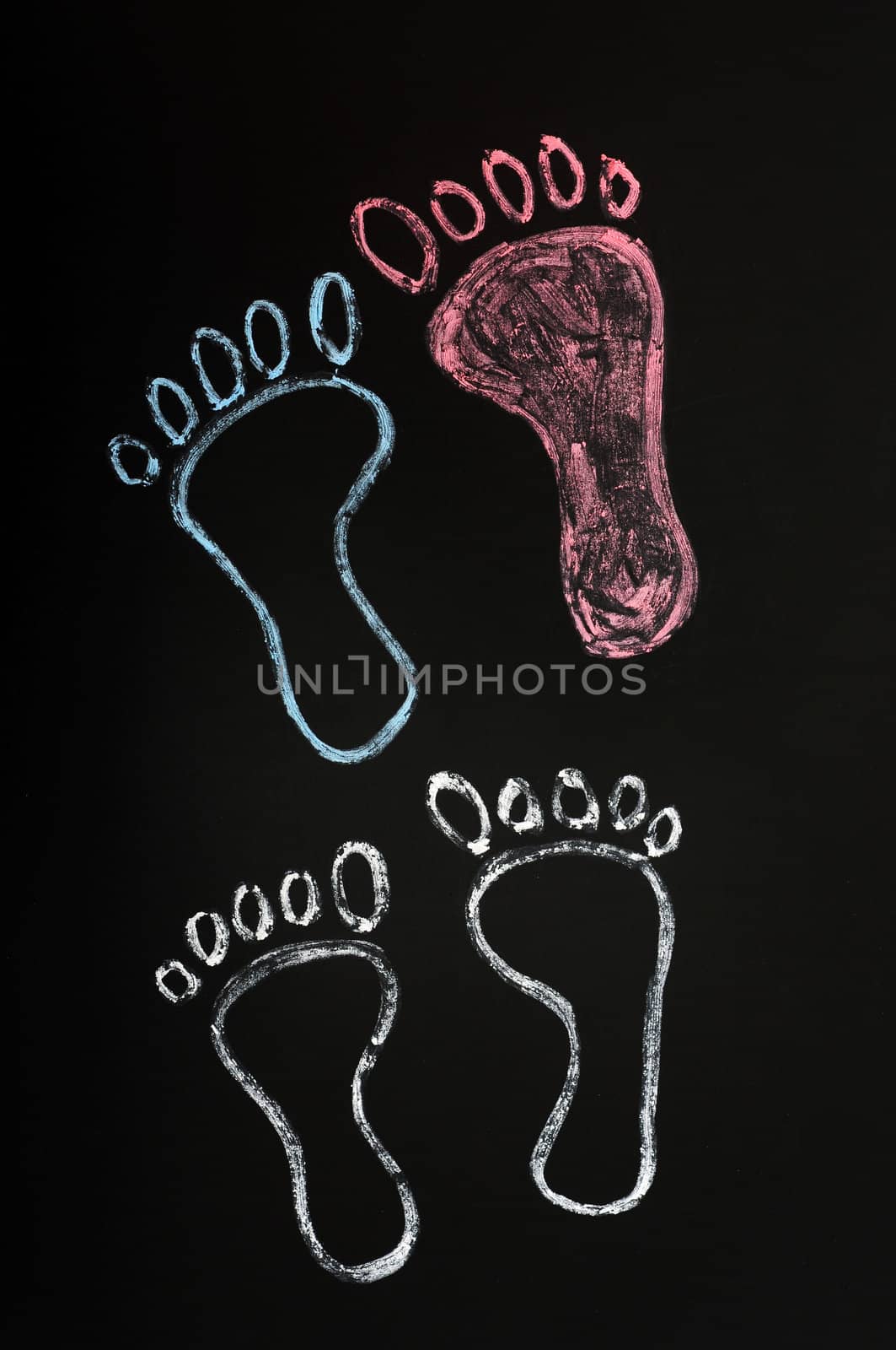 Footprints symbol drawn with chalk on a blackboard background