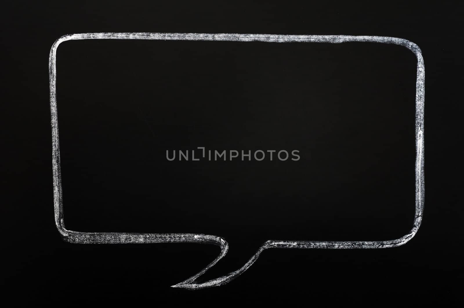 Blank speech bubble drawn with chalk on a smudged blackboard background for text writing and design