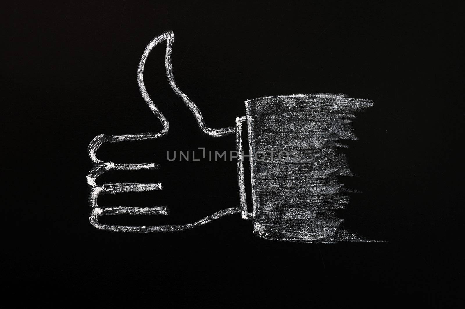 Chalk drawing of thumb up sign on blackboard background by bbbar