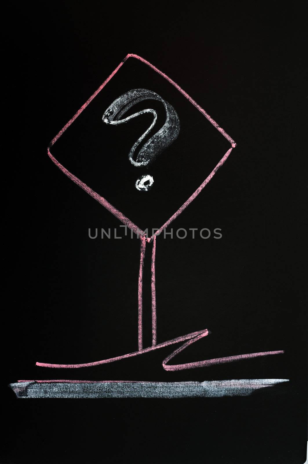 Question mark sign drawn on a blackboard background by bbbar