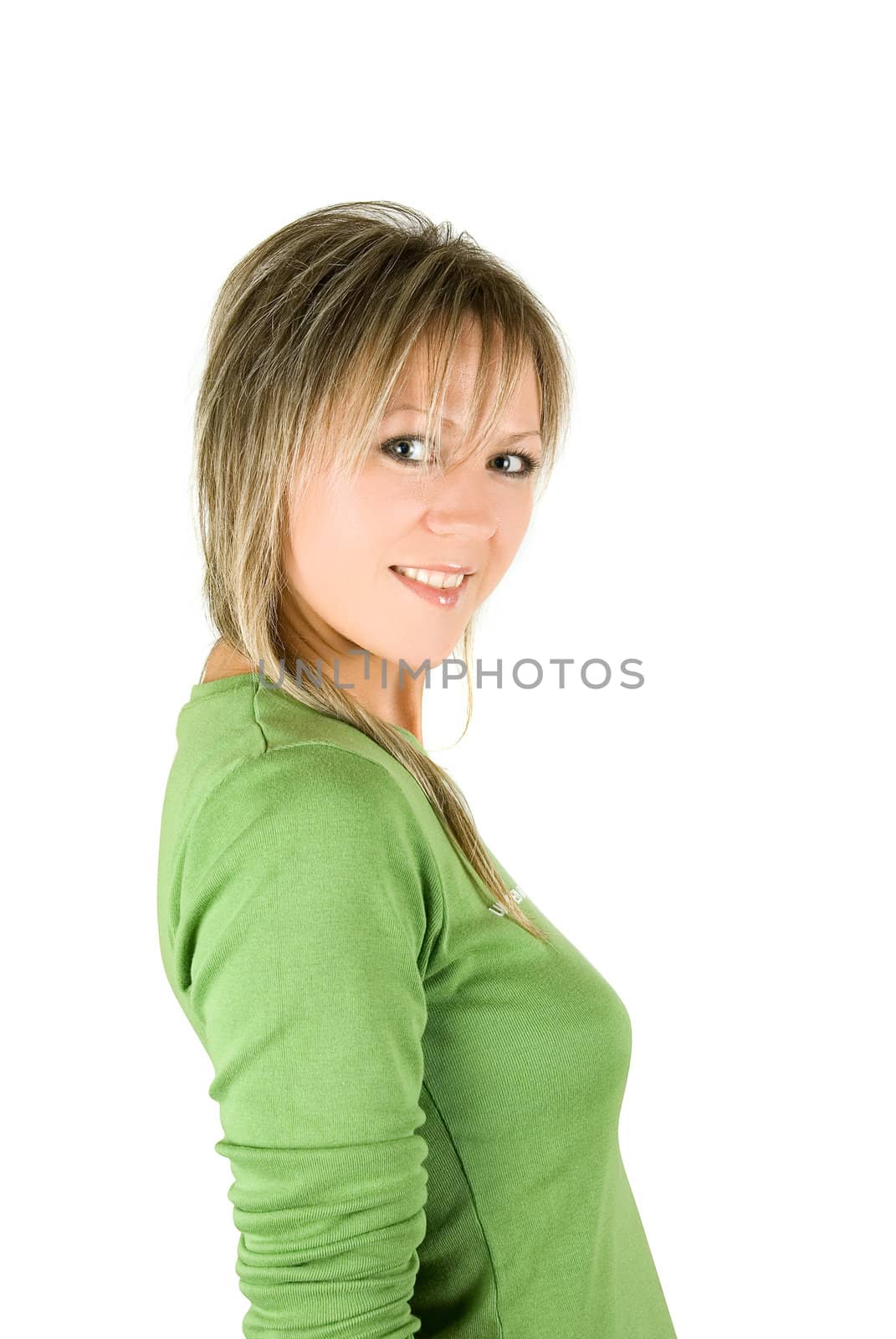 Lovely blond woman isolated on a white background