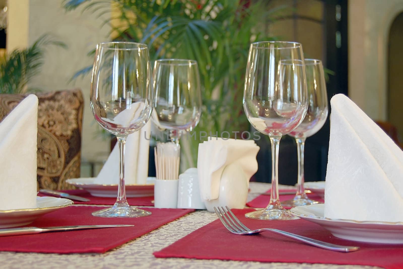 wineglass and napkin in restaurant