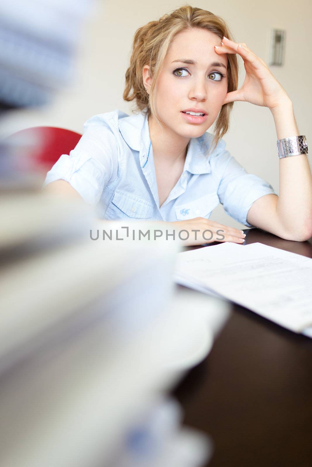 young secretary with head pain by Lcrespi