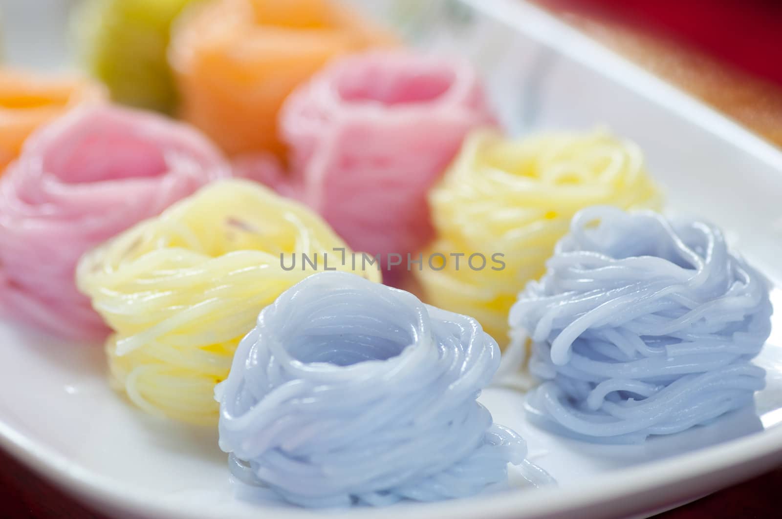 colorful of Thai vermicelli eaten with curry