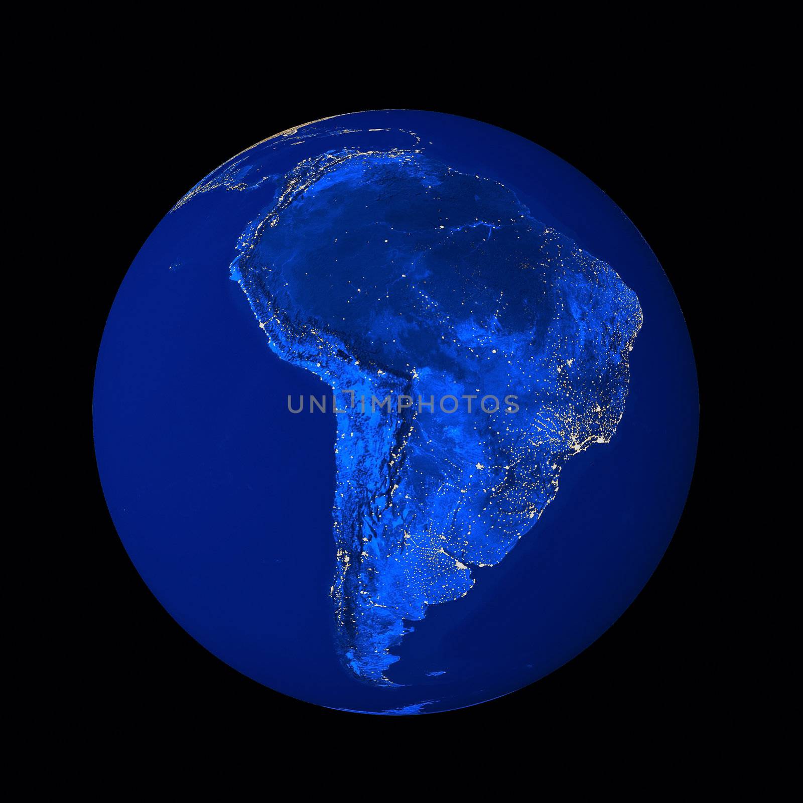 Planet earth with south america isolated on black.
Data source: nasa web site.