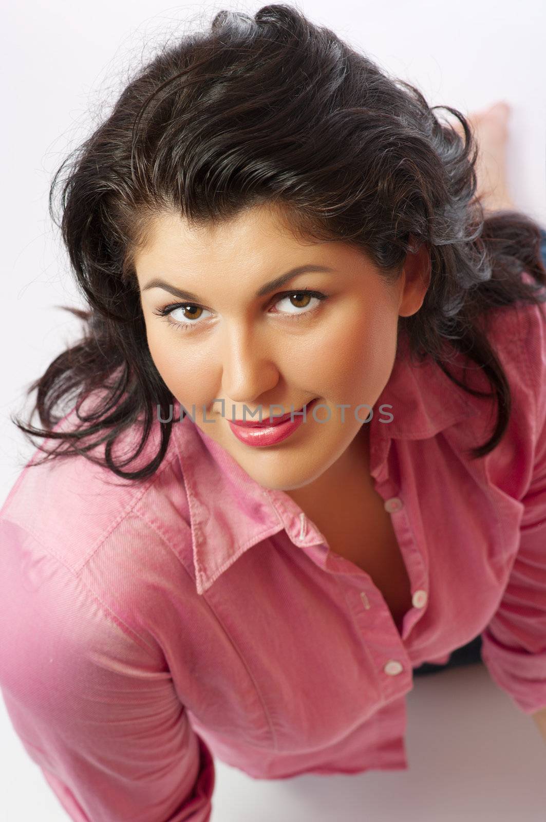 Young woman in red shirt