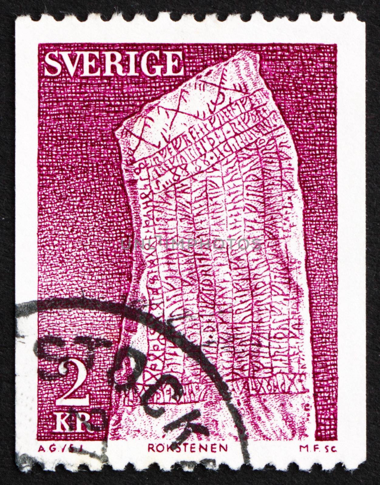 SWEDEN - CIRCA 1975: a stamp printed in the Sweden shows Rok Runestone, 9th Century, longest known runic inscription in stone, Ostergotland, Sweden, circa 1975