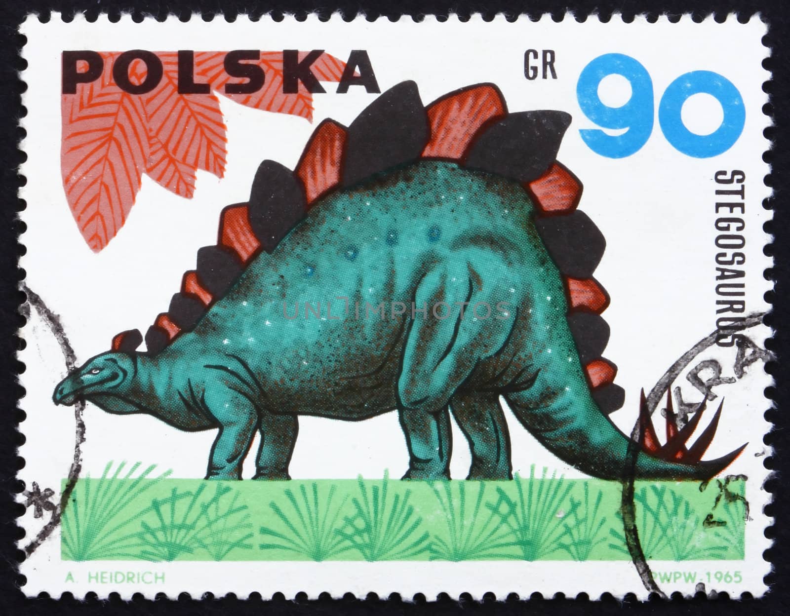 POLAND - CIRCA 1965: a stamp printed in the Poland shows Stegosaurus, Dinosaur, circa 1965