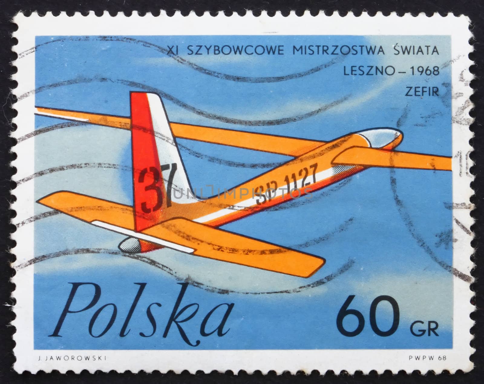 POLAND - CIRCA 1968: a stamp printed in the Poland shows Zephyr, Polish Glider, circa 1968