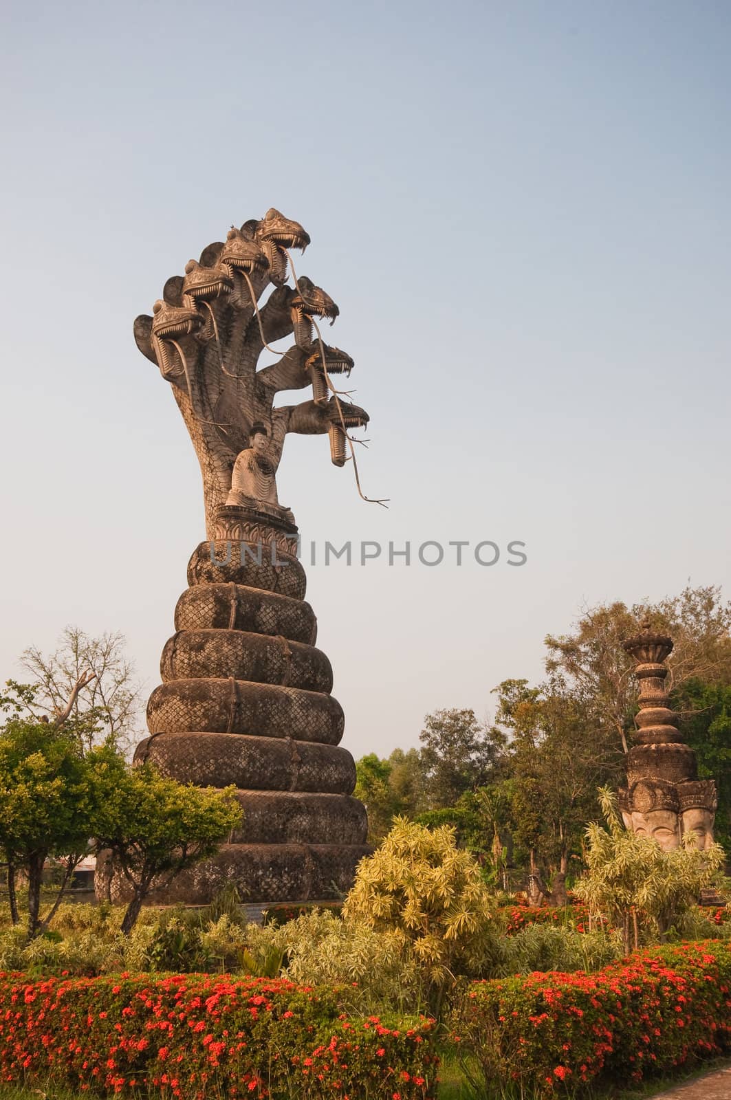 stucco ancient architecture in Sala Kaew Ku - Thai temple in hindu style, Nhongkhai Province Thailand 