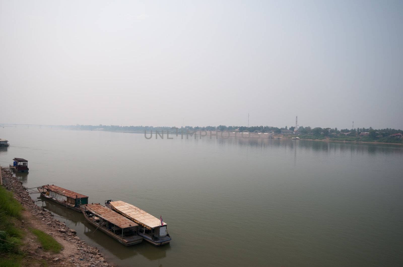 landscape of Mekong river, border crossing, checkpoint 