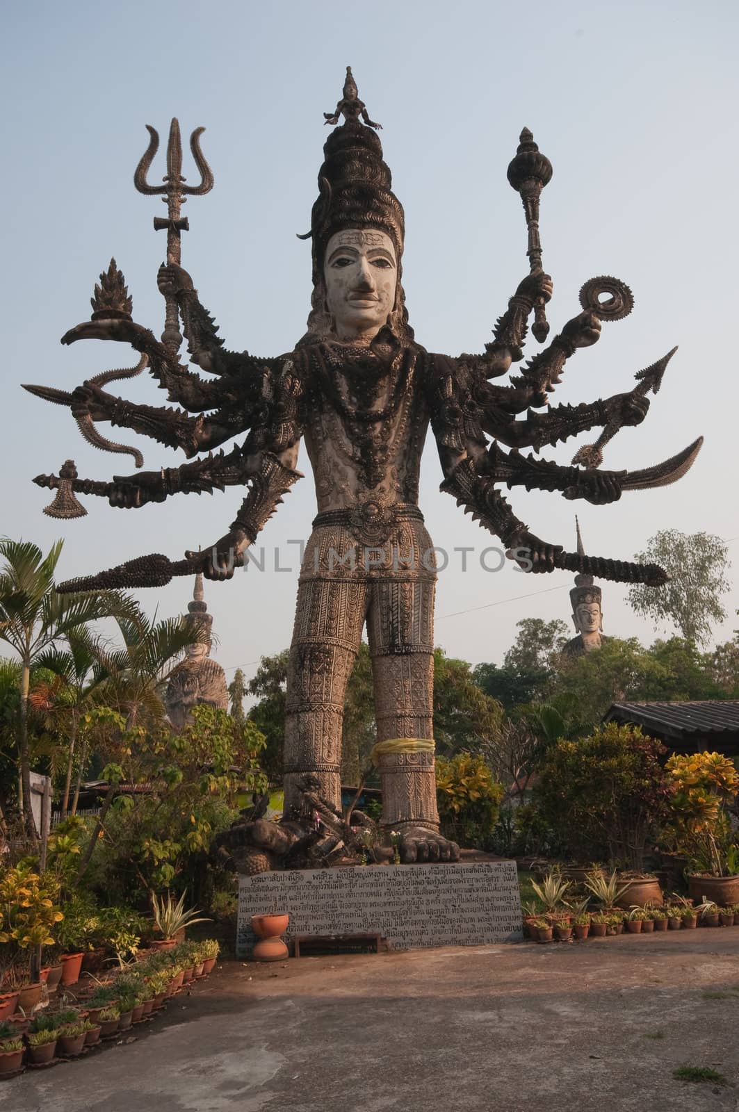 stucco ancient architecture in Sala Kaew Ku - Thai temple in hindu style, Nhongkhai Province Thailand 