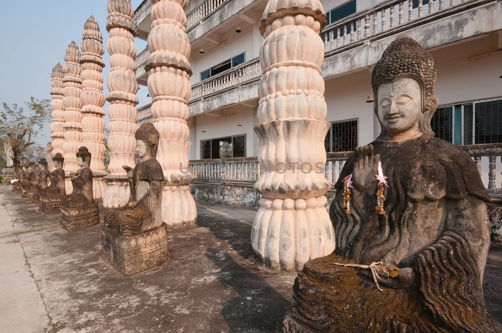 Ancient Buddha in Sala Kaew Ku, - Thai temple in hindu style, Nhongkhai Province Thailand 