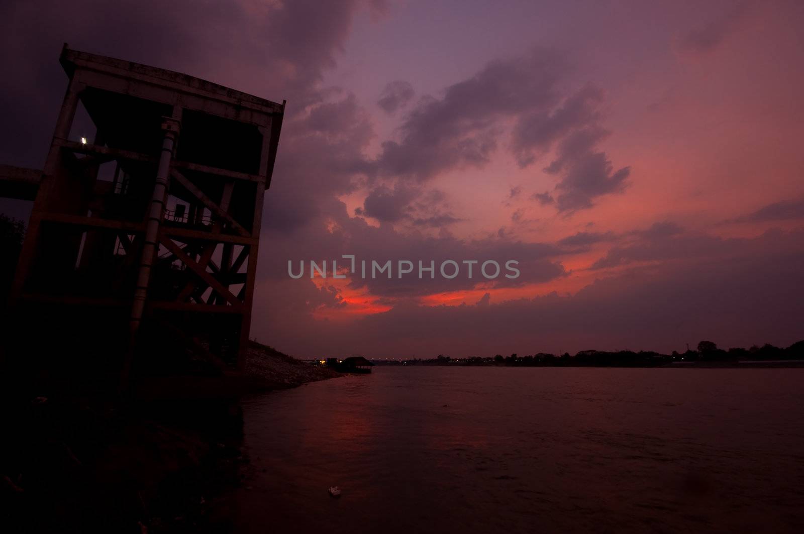 sunset at mekong river, thailand and laos