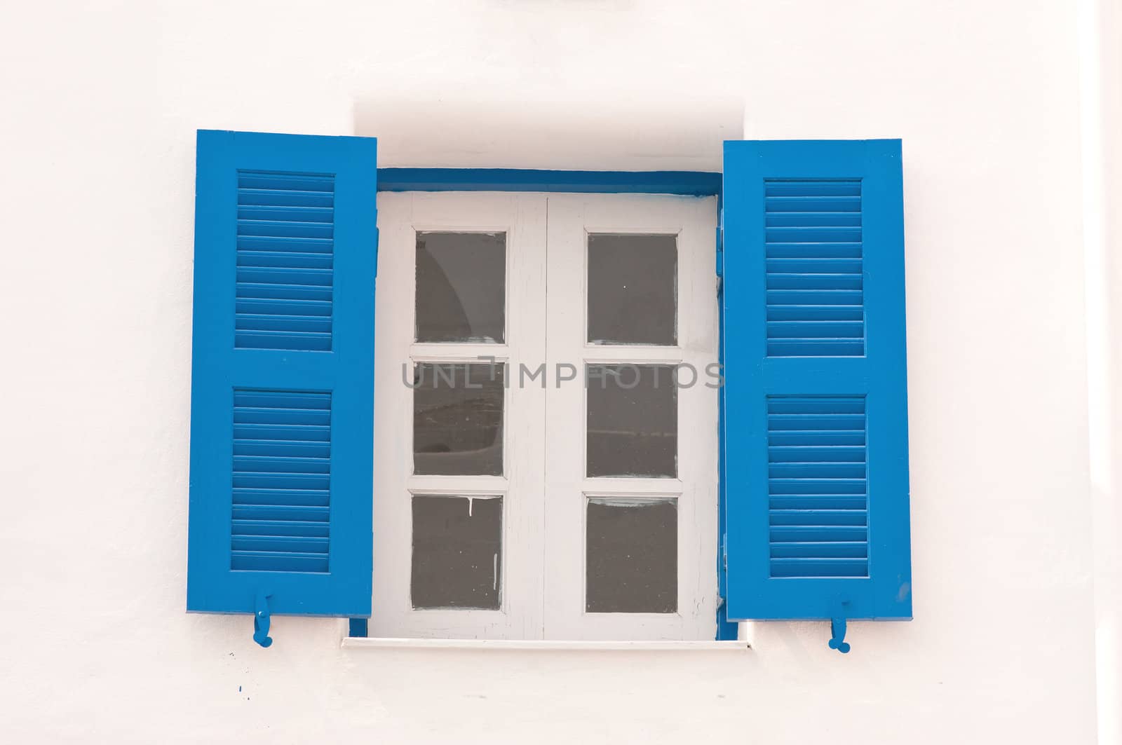 blue vintage windows in Greek Style