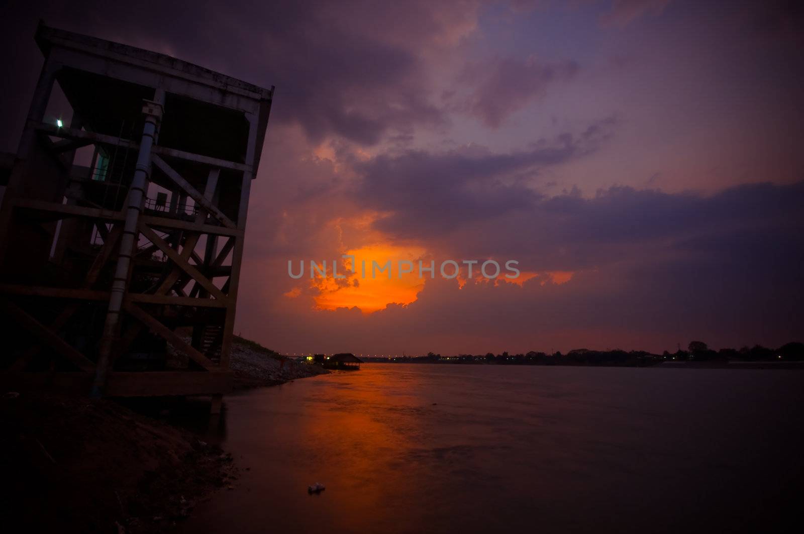 sunset at mekong river, thailand and laos