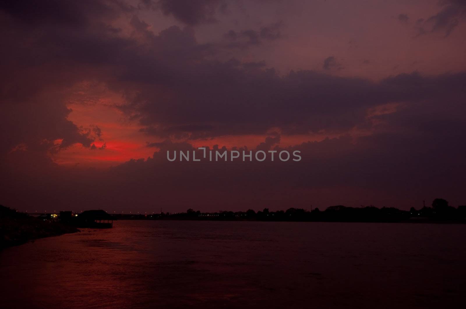 sunset at mekong river, thailand and laos