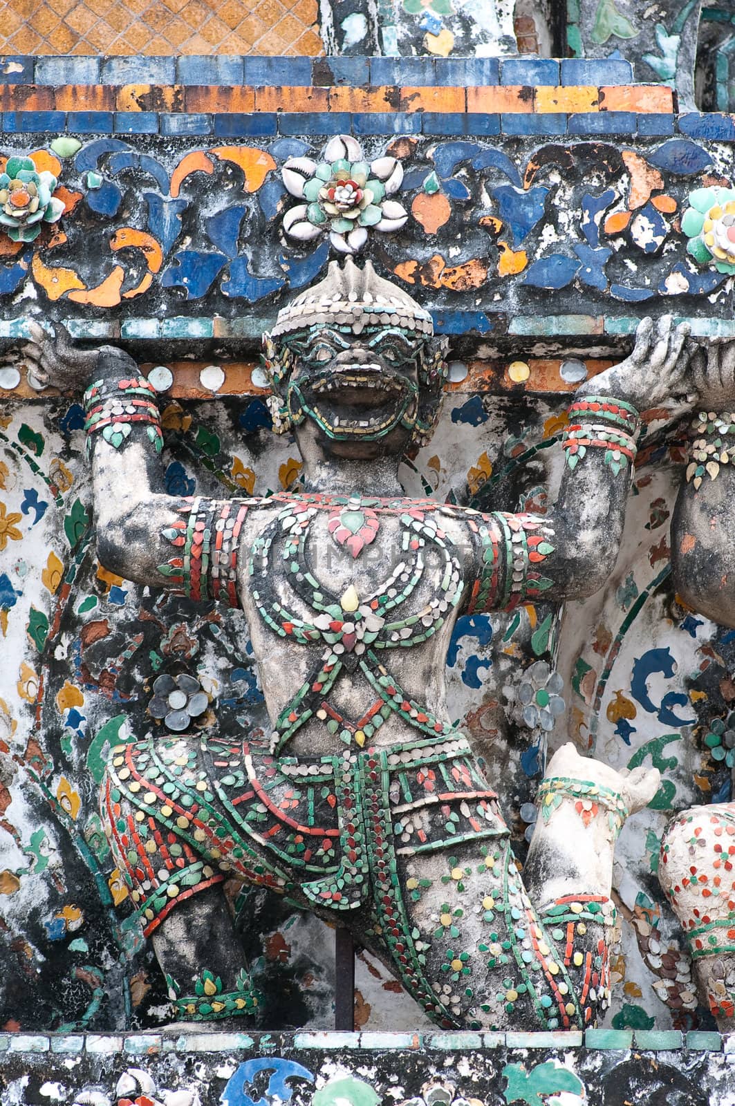 ancient Hanuman figure in Wat Arun around pagoda, Bangkok Thailand