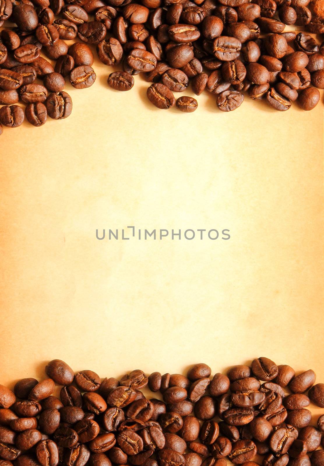 Coffee beans with old paper background for notes  by nuchylee
