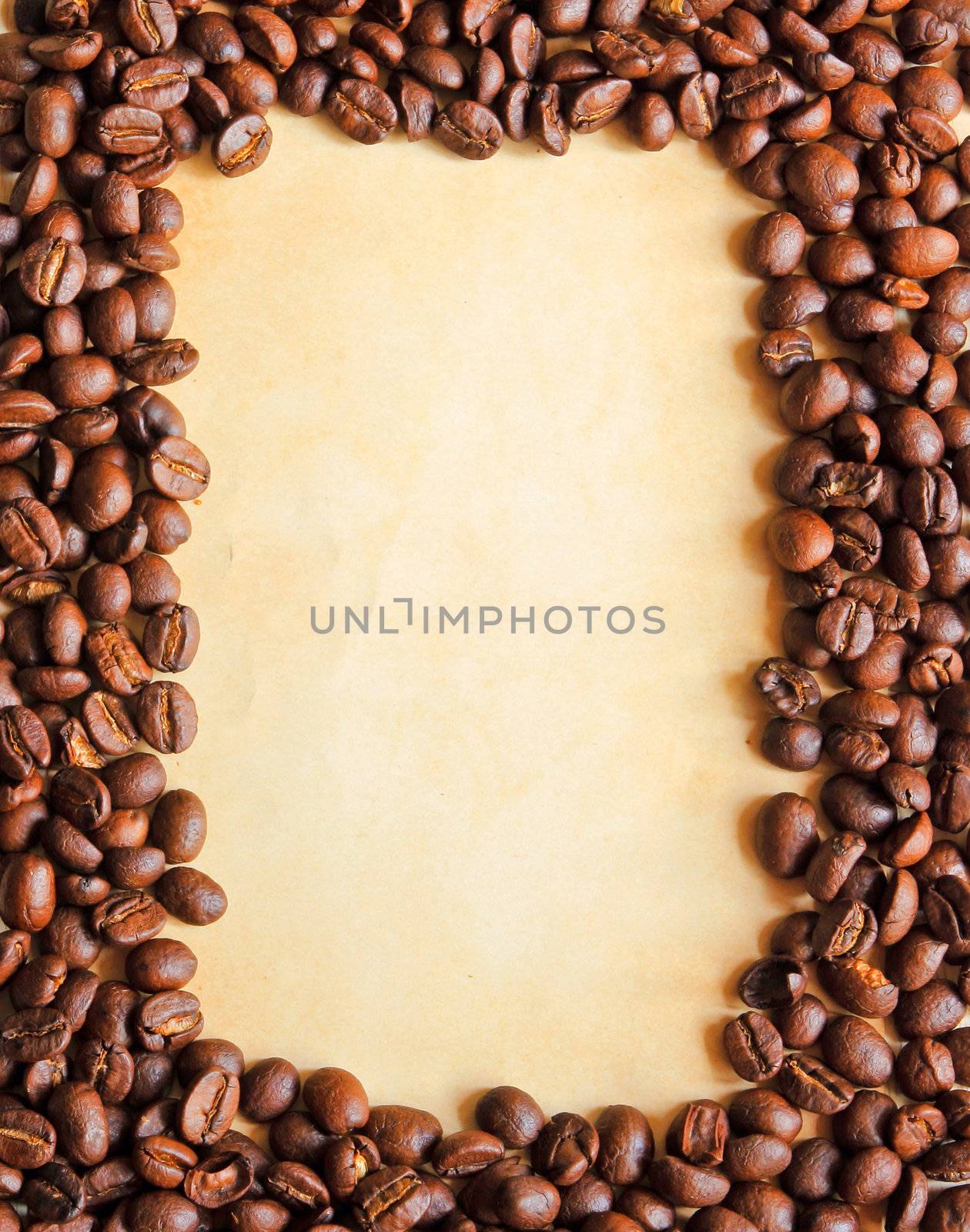 Coffee beans as frame with old paper background for notes   by nuchylee