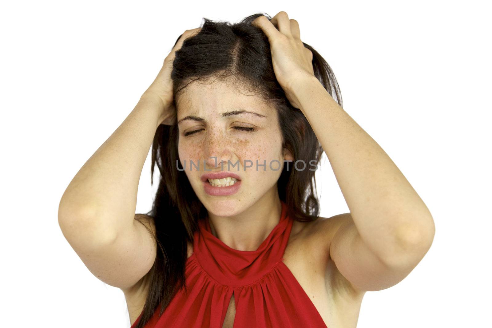 Terrible head ache woman sad and depressed by fmarsicano