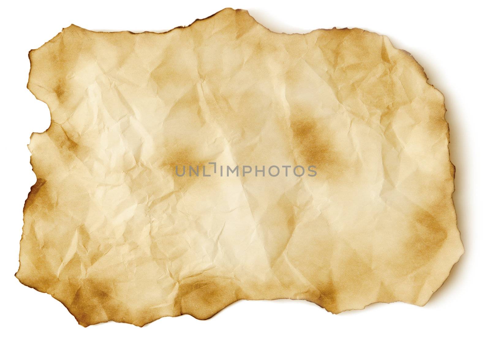 Scorched old paper sheet isolated