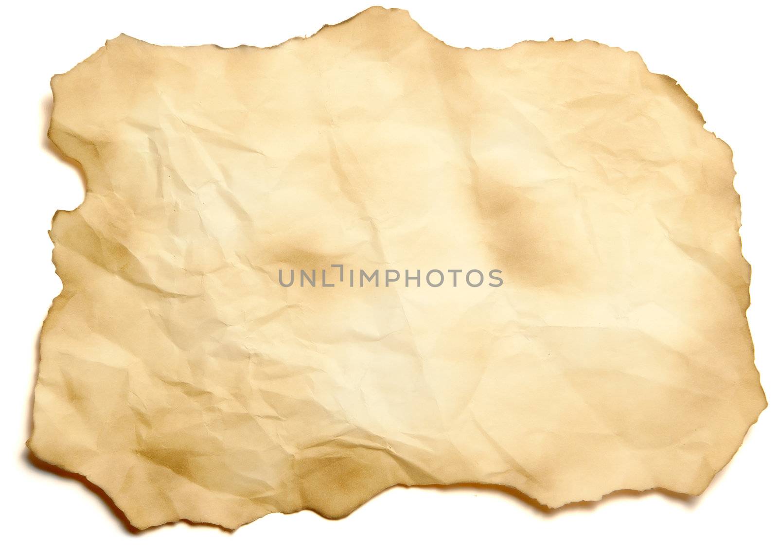 Old scorched paper sheet isolated