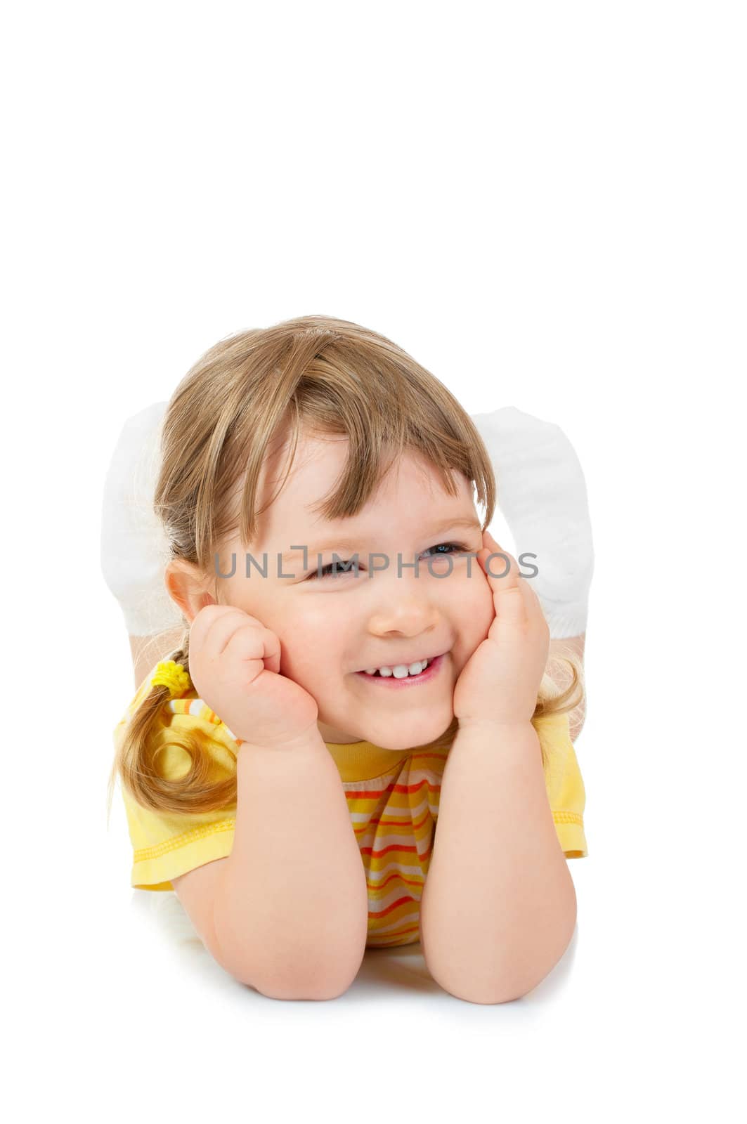 Little smiling girl closeup portrait isolated