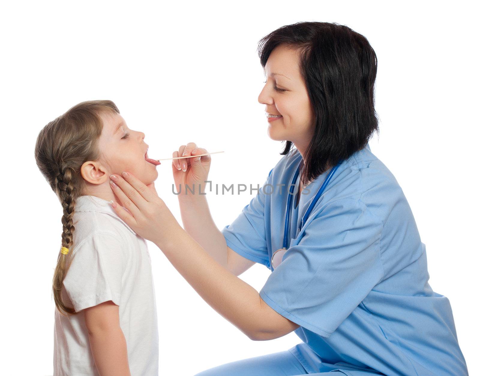 Doctor check throat of girl by rbv
