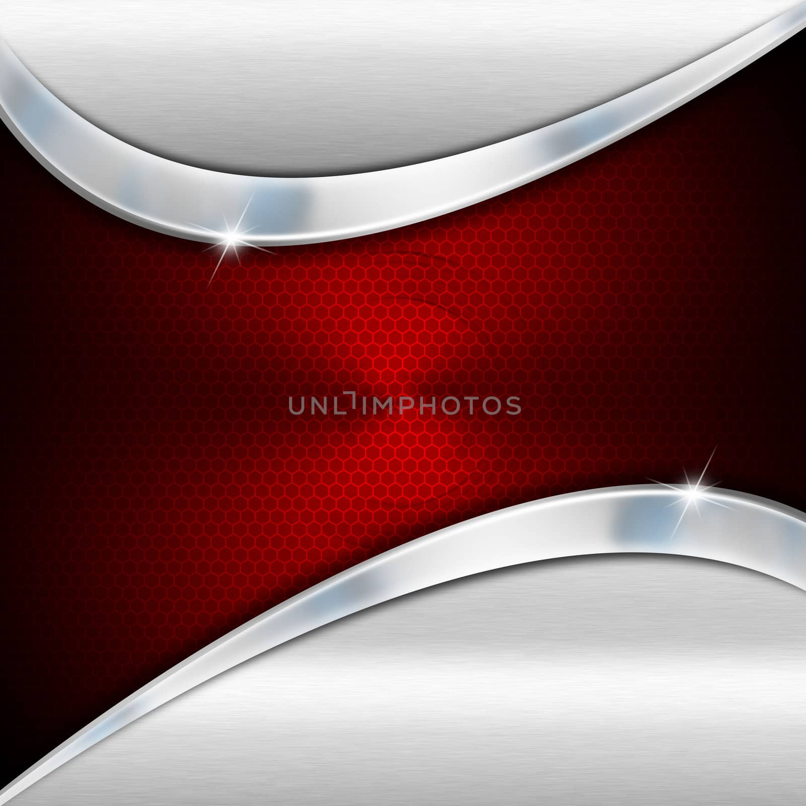 Red and metal business background with waves, grid and reflections
