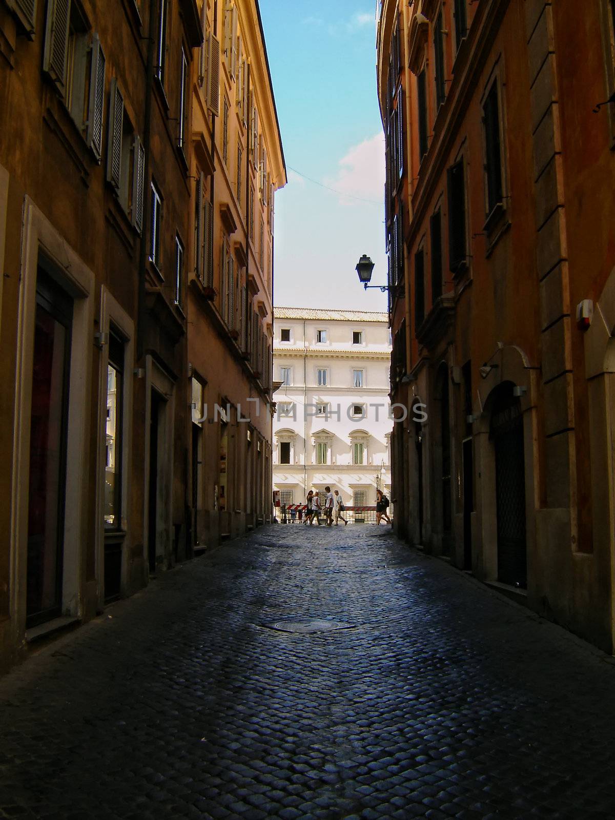 Rome alley in summer sunset.