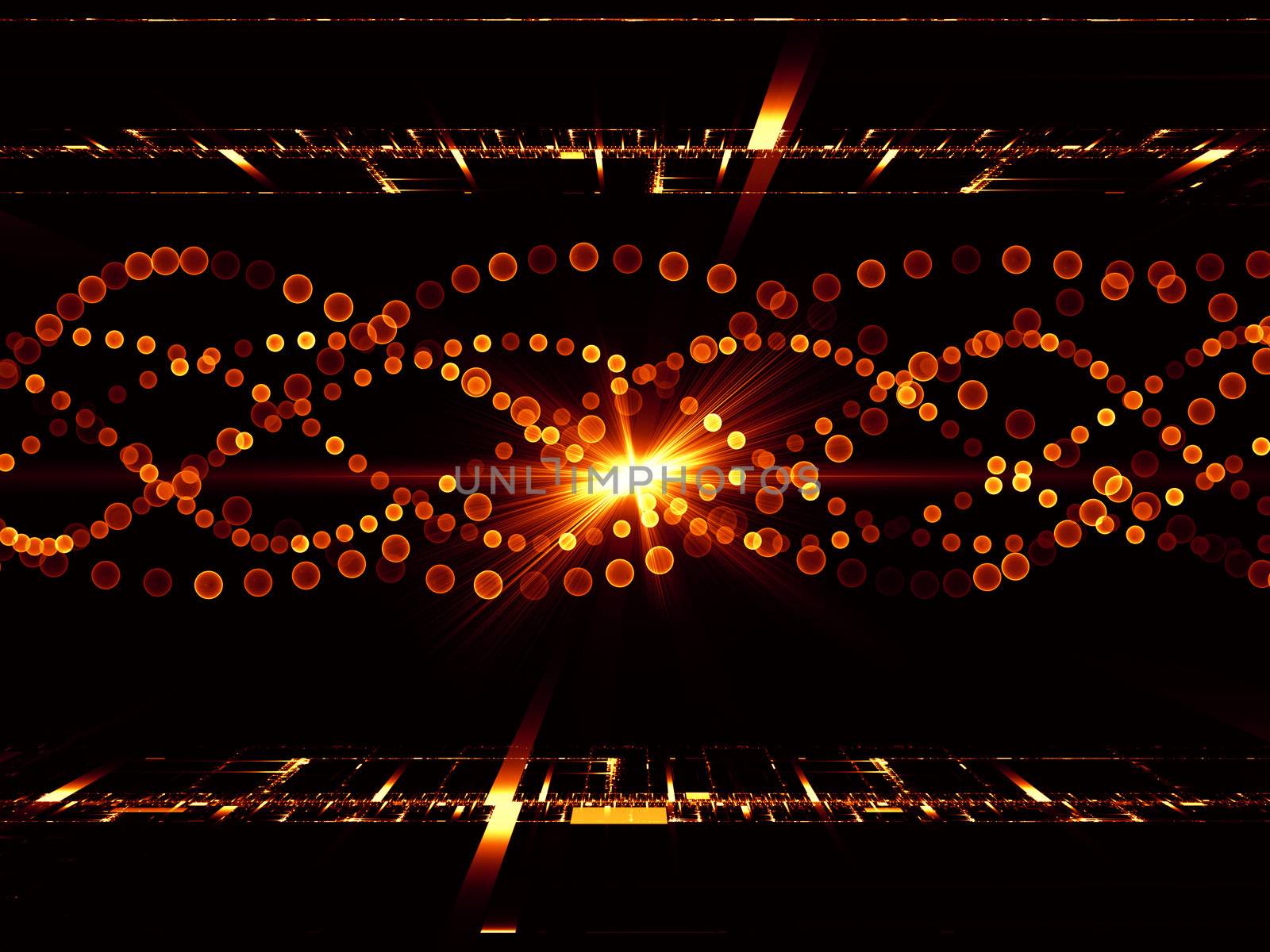 Design composed of fractal grids, lights  and technological elements as a metaphor on the subject of science, computing and modern technologies