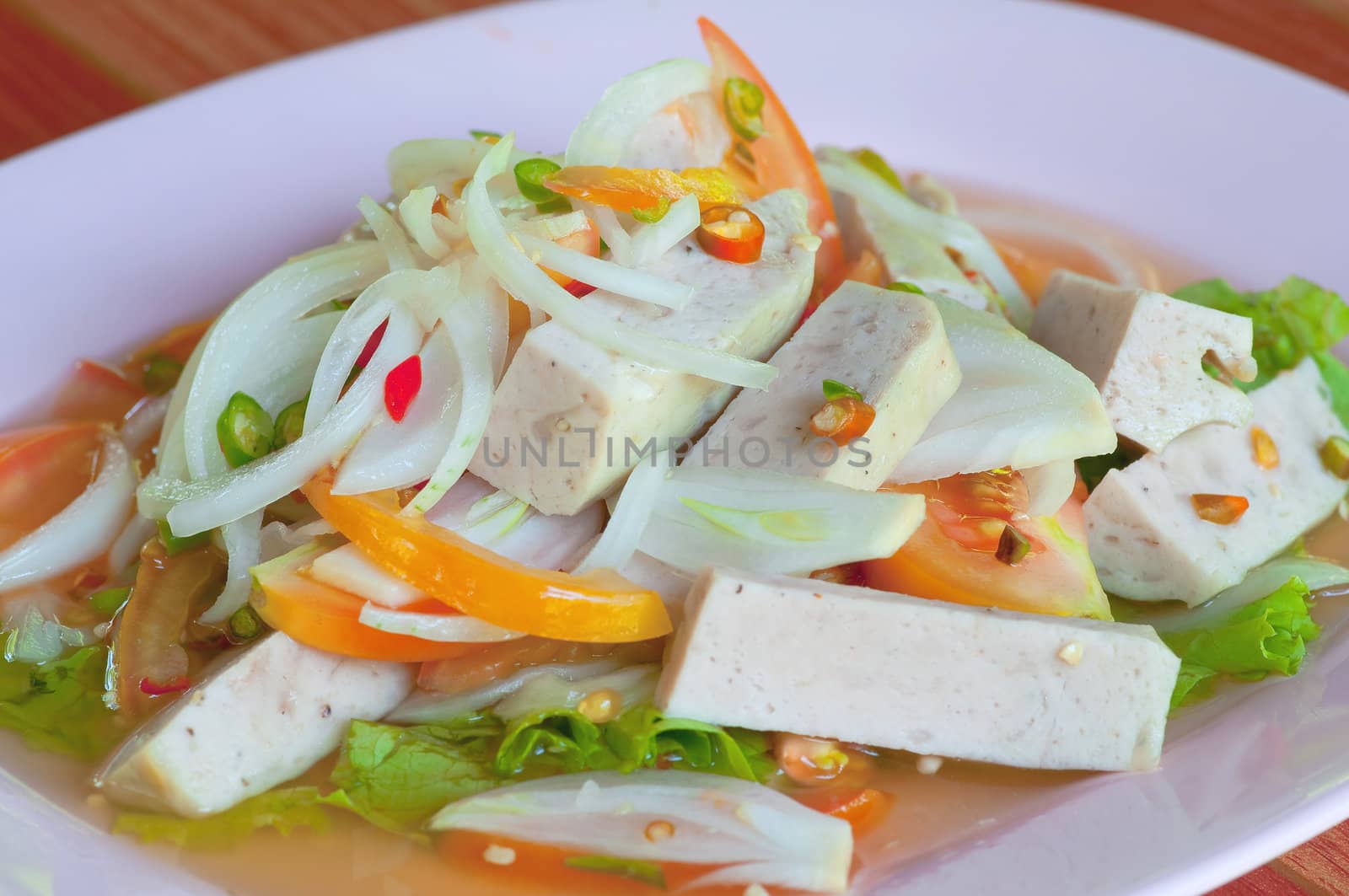 a dish of Vietnamese sausage salad ,Vietnamese food