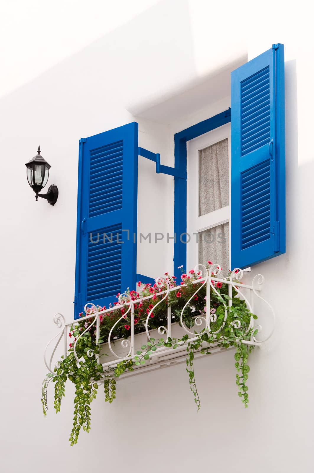 blue vintage windows in Greek Style
