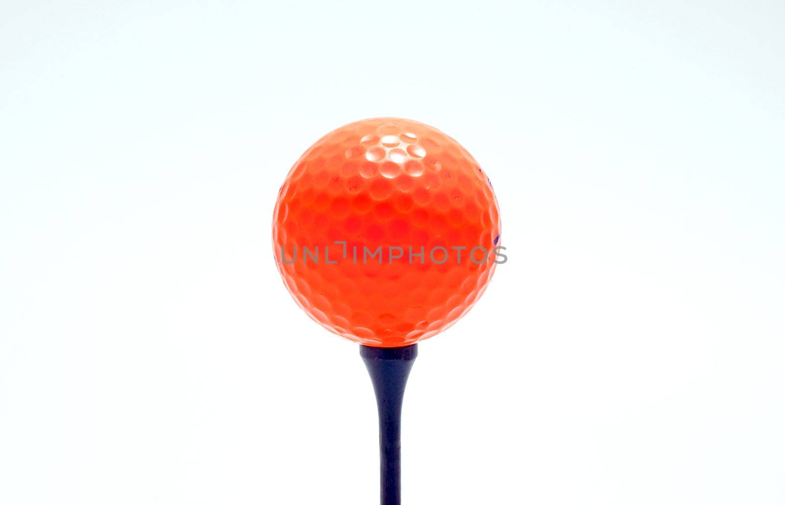 orange golf ball on white background
