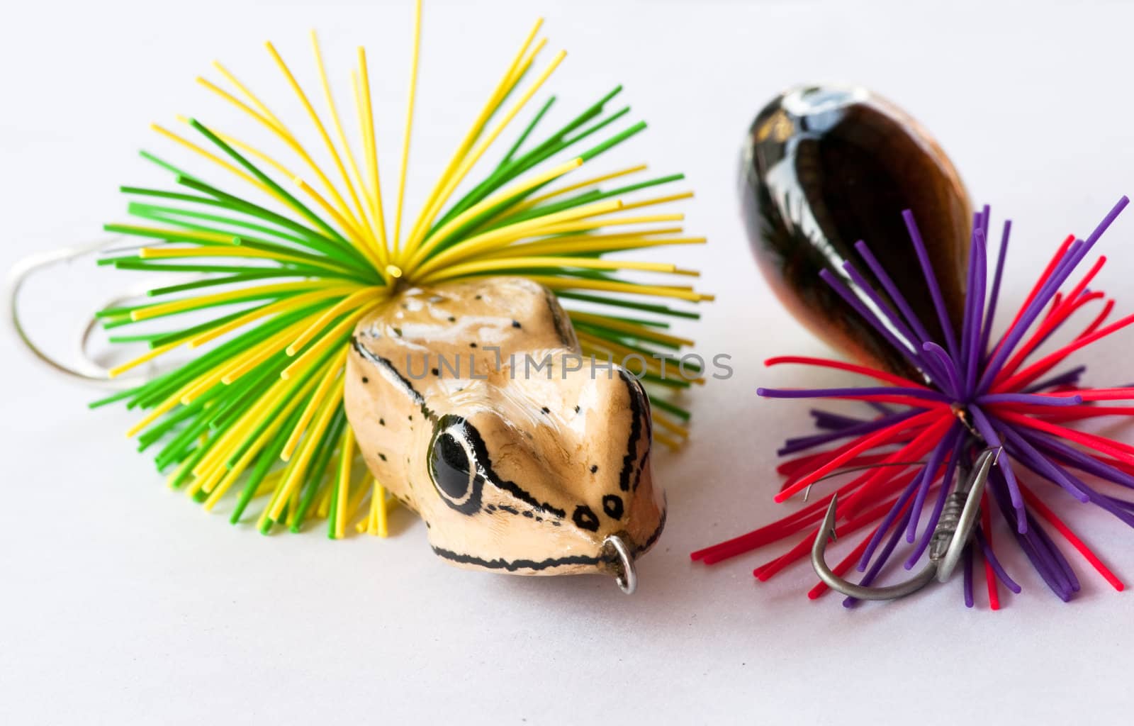 colorful fishing lures on white background