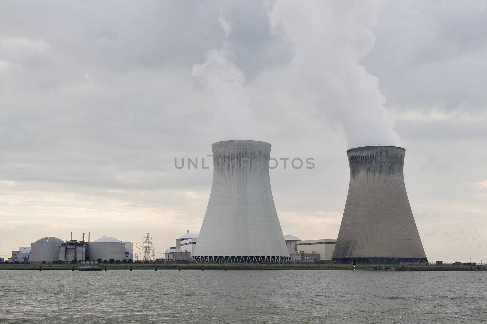 Cooling towers of doel nuclear station near Antwerpen, Belgium