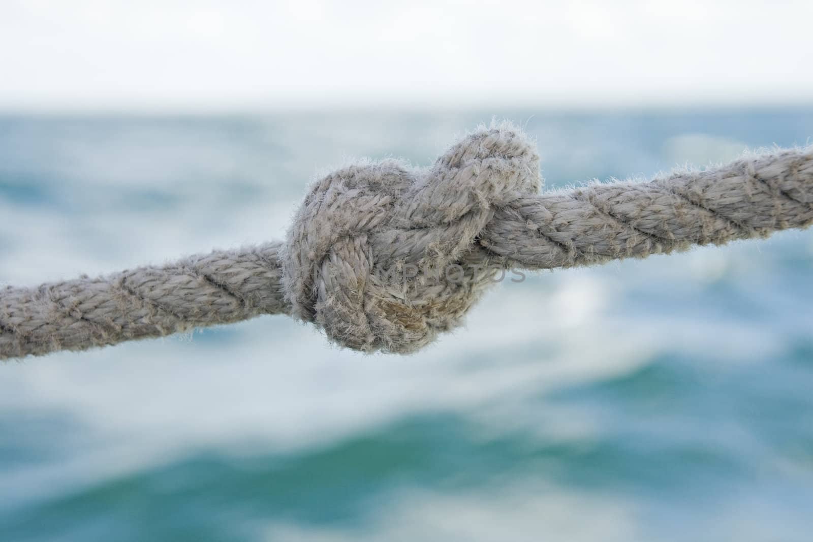Knot on a rope against sea water