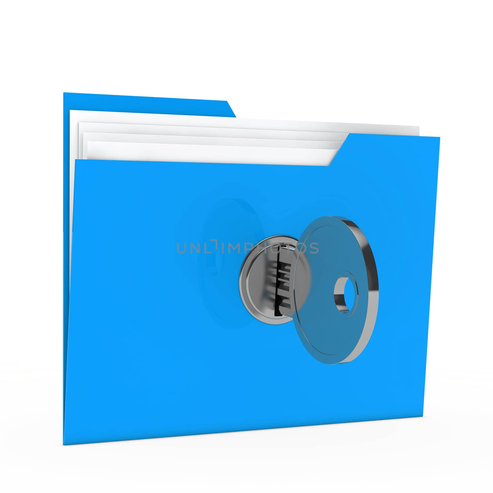 blue data folder with paper key close