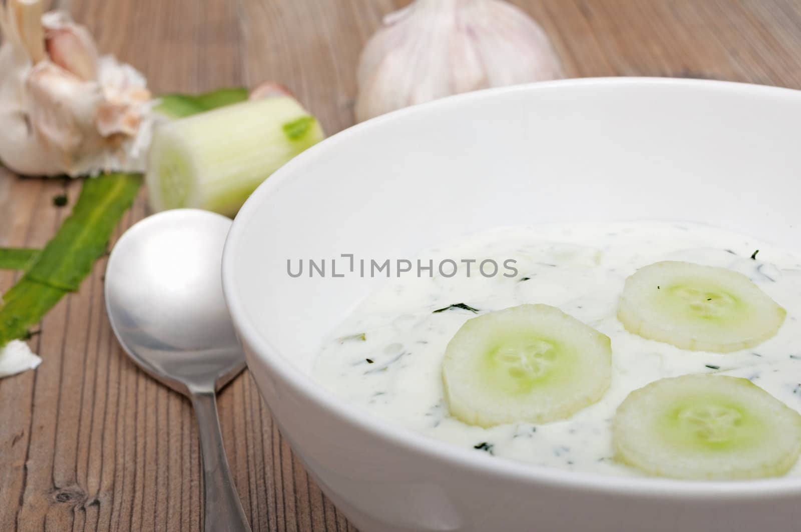 Tarator Appetizer - Cold Soup in White Bowl