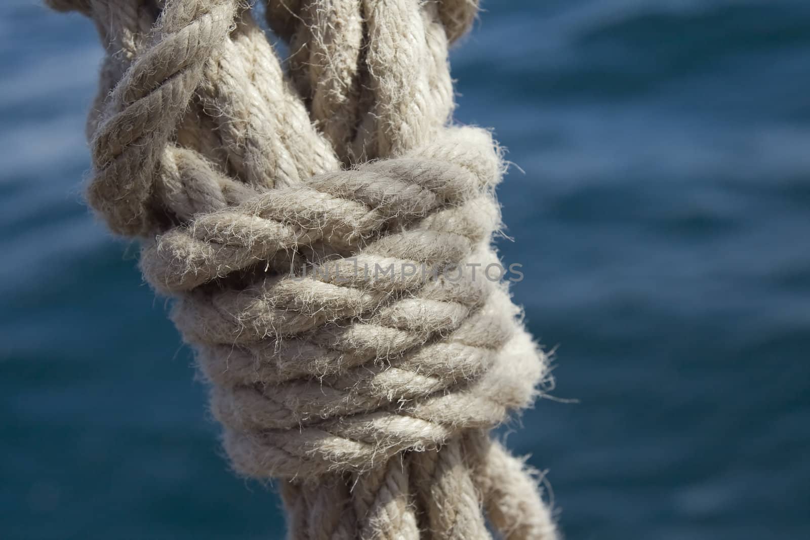 Knot on a rope against sea water